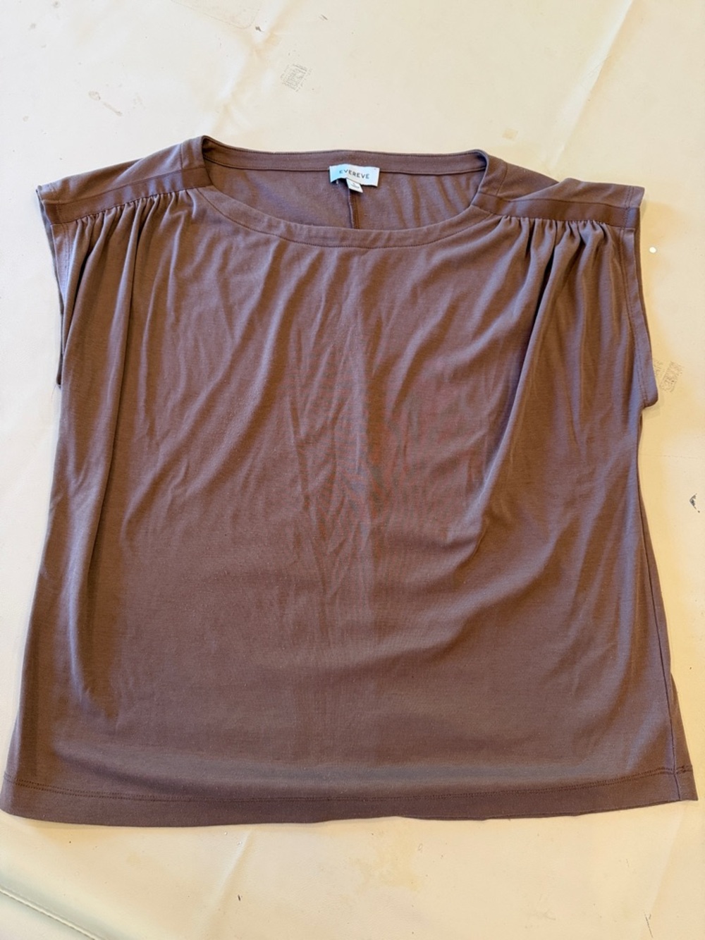 Evereve Brown Sleeveless Gathered Shoulder Tank